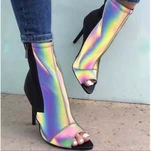 !! NEW !! Reflective Peep Toe Booties